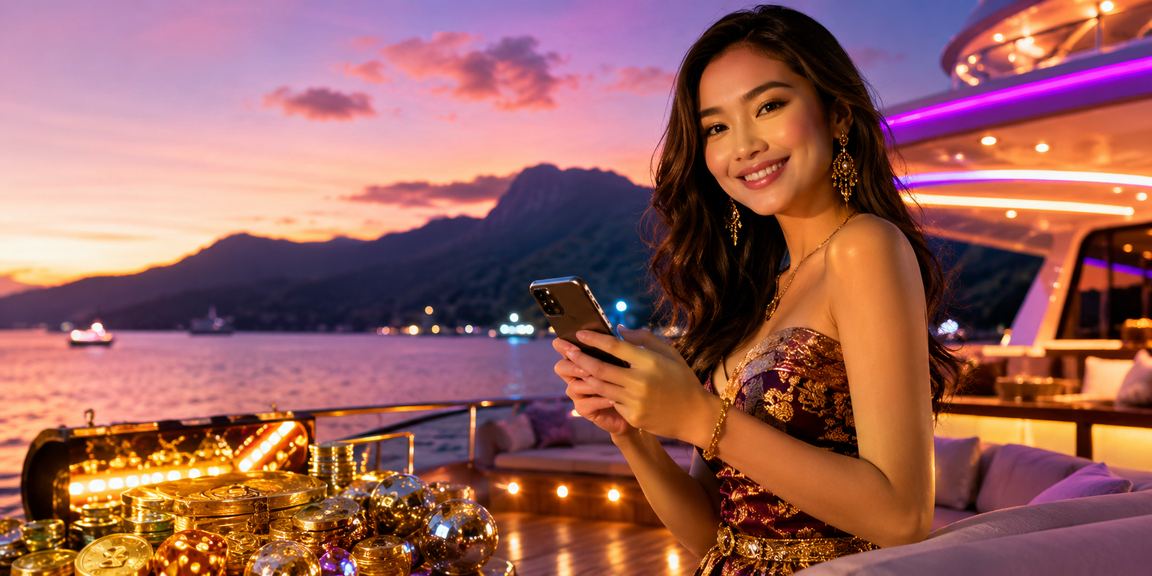 Tampilan neon bonus VIP malam hari yang meriah dan berwarna-warni