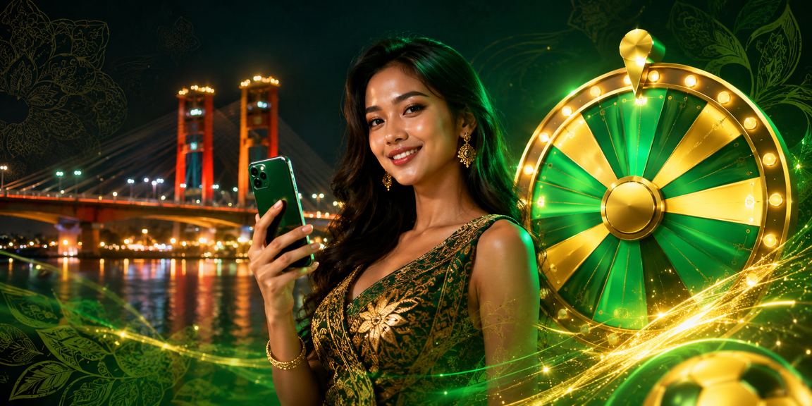 Suasana undian berhadiah kasino dengan neon warna-warni dan peserta antusias